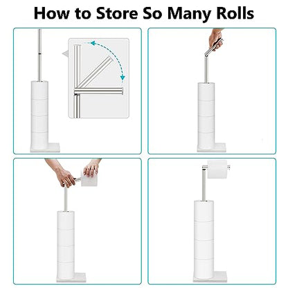 Toilet Paper Holder Free Standing, 6 Rolls Modern Stainless Steel Standing Bathroom Toilet Paper Roll Holder Stand with Storage Brushed Nickel Tissue Holder, Marble Base, Naturous - color: Brushed Nickel