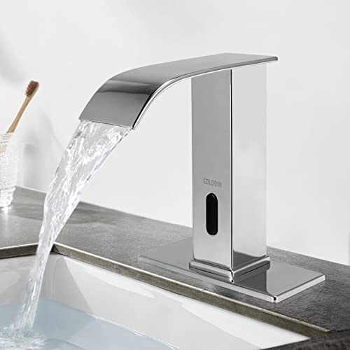 Automatic Sensor Touchless Bathroom Faucet, Modern Chrome Bathroom Faucet for Sink 1 Hole, Waterfall Single Hole Bathroom Sink Faucet Stainless Steel, Hands Free Motion Sensor Lavatory Faucet - color: Chrome, size: Waterfall