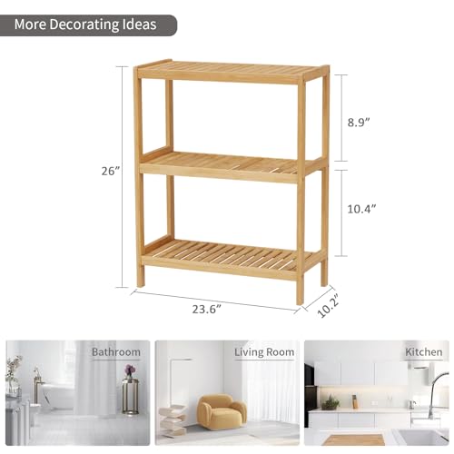 Bamboo Bathroom Shelf, Multifunctional Storage Shelf, 3-Tier - size: 3-Tier