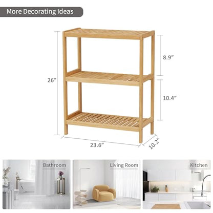 Bamboo Bathroom Shelf, Multifunctional Storage Shelf, 3-Tier - size: 3-Tier