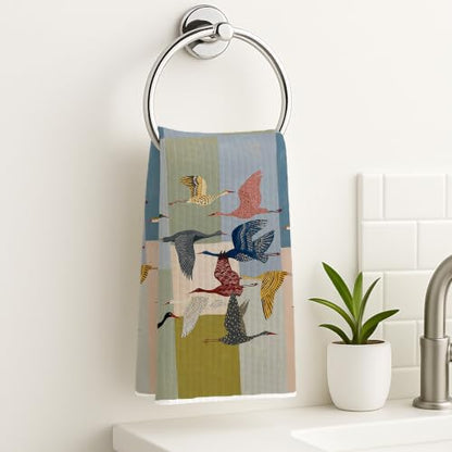 Abstract Crane Bird Kitchen Dish Hand Towels 16x24 | Bird Lover Watcher Birding Gifts, Mid Century Modern Boho Bird Decorative Hand Tea Towels for Bathroom Kitchen