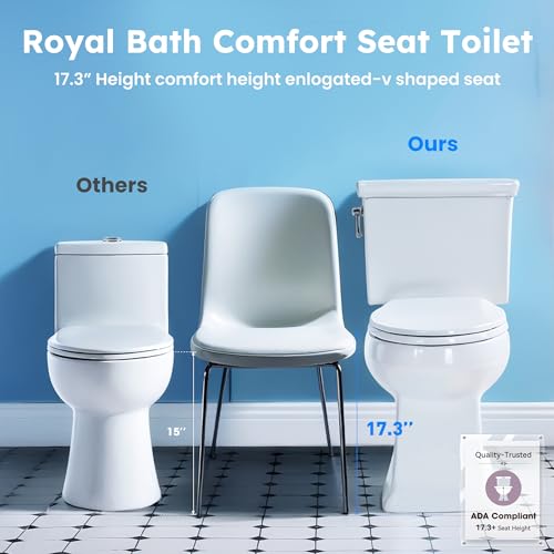 RoyalBath Elongated Two piece Toilet for Bathrooms, 12" Rough In | 17.3" ADA Height, Nano Self-Cleaning, WaterSense/MAP/CUPC Certified, 1.27 GPF 360° TSUNAMI Flush, Soft-Close Seat - size: 1.27 GPF Classical Side Flush