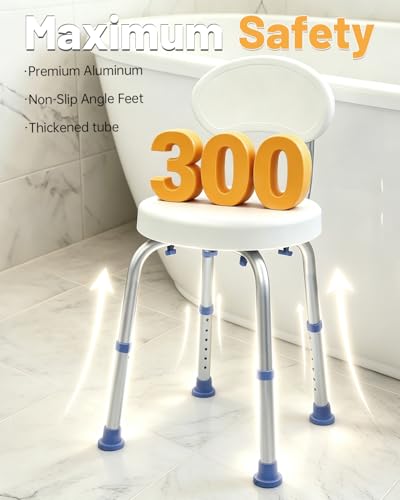 HSA/FSA Swivel Shower Chair for Inside Shower, Upgraded Small Shower Chair with Back, Adjustable Shower Stool for Inside Shower, Shower Chair for Inside tub Bath Stool for Senior/Pregnant
