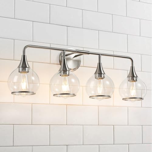 Brushed Nickel Bathroom Light Fixture 4 Lights Bathroom Vanity Lights Over Mirrors with Clear Glass Shade 30.7 inch Wall Sconce Lighting Bath(Exclude E26 Bulb) - color: Brushed Nickel, size: 4 Light