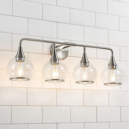 Brushed Nickel Bathroom Light Fixture 4 Lights Bathroom Vanity Lights Over Mirrors with Clear Glass Shade 30.7 inch Wall Sconce Lighting Bath(Exclude E26 Bulb) - color: Brushed Nickel, size: 4 Light