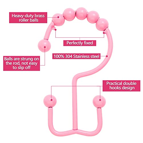 Shower Curtain Hooks,304 Stainless Steel Shower Rings for Bathroom,Double Glide Shower Hooks for Bathroom Shower Curtain Rods Curtains,Set of 12 Hooks,Light Pink（Shower Curtain Hooks Style A ） - color: Light Pink（shower Curtain Hooks Style a ）