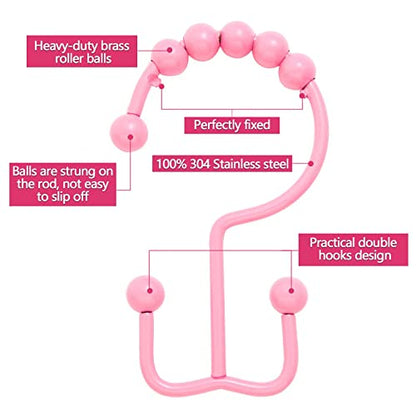 Shower Curtain Hooks,304 Stainless Steel Shower Rings for Bathroom,Double Glide Shower Hooks for Bathroom Shower Curtain Rods Curtains,Set of 12 Hooks,Light Pink（Shower Curtain Hooks Style A ） - color: Light Pink（shower Curtain Hooks Style a ）