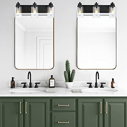 3 Lights Black Vanity Light Fixtures Over Mirror with Seedy Glass Shade,Industrial Wall Mount Lamp Metal Bathroom Lighting - color: Seedy Glass, size: 3 Light