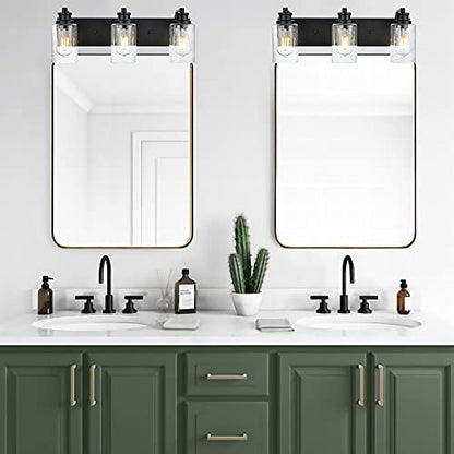 3 Lights Black Vanity Light Fixtures Over Mirror with Seedy Glass Shade,Industrial Wall Mount Lamp Metal Bathroom Lighting - color: Seedy Glass, size: 3 Light
