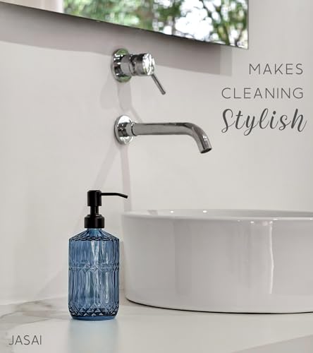 JASAI 18 Oz Blue Soap Dispenser with Black Rust Proof Pump | Refillable Bathroom Soap Dispenser with Thick Glass, Kitchen Soap Dispenser for Hand Soap, Dish Soap, Lotion.(Blue) - color: Blue-black Pump, size: 1Pack