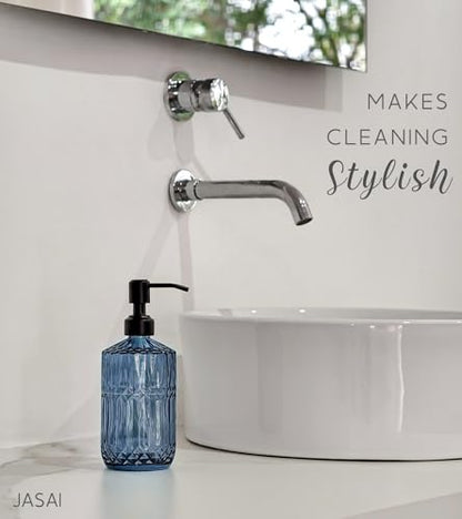 JASAI 18 Oz Blue Soap Dispenser with Black Rust Proof Pump | Refillable Bathroom Soap Dispenser with Thick Glass, Kitchen Soap Dispenser for Hand Soap, Dish Soap, Lotion.(Blue) - color: Blue-black Pump, size: 1Pack