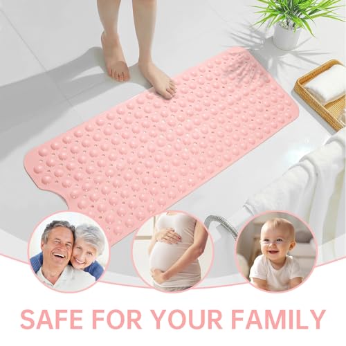 Tree Bud Bathtub Mats for Shower Tub Non-Slip Bath Mat 39 x 16 Inch Extra Long Shower Mat, Bath Tub Mat for Bathroom with Machine Washable, BPA Free for Kids (Opaque Pink) - color: Opaque Pink