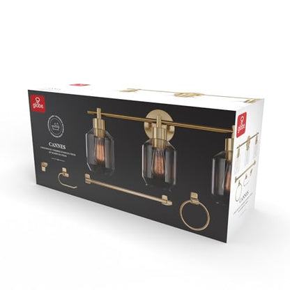 Globe Electric 51638 3-Light Vanity All-in-One Bathroom Set, 5 Piece Gold Finish - color: Gold