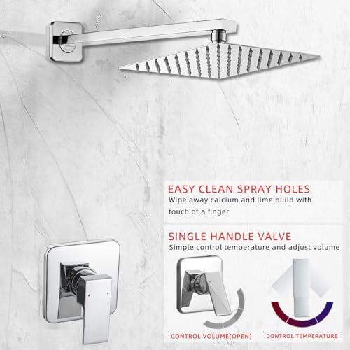 Shower Faucet Set Chrome, Single Function Shower Trim Kit with Rough-in Valve Bathroom Luxury Rain Shower Set Rainfall Shower System with Square Stainless Steel Metal Showerhead - color: Polished Chrome, style: Shower Faucet