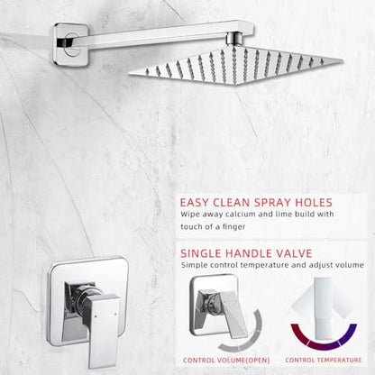 Shower Faucet Set Chrome, Single Function Shower Trim Kit with Rough-in Valve Bathroom Luxury Rain Shower Set Rainfall Shower System with Square Stainless Steel Metal Showerhead - color: Polished Chrome, style: Shower Faucet