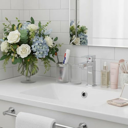 Clear Toothbrush Holders for Bathrooms, 2pcs Glass Toothbrush Holder and 12oz Bathroom Tumbler Cup Set, Silver Tooth Brush and Toothpaste Organizer for Bathroom Vanity Countertop - color: Clear Silver