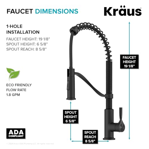 KRAUS Torak Pull Down Kitchen Faucet in Matte Black with Commercial Style Spring Spout, 2 Function Sprayer, Pre-Attached Water Lines, and Mounting Hardware, KPF-2635MB - color: Matte Black, style: Commercial Faucet