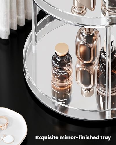 Lolalet 360 Degree Rotating Acrylic Perfume Organizer Stand, 2 Tiers Clear Perfumes Holder Display Rack, Makeup Skincare Organization for Vanity Bathroom Countertop -Large, Clear - size: Large