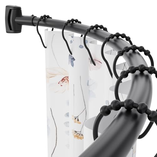 Chrsouly Adjustable 50-85 inches Curved Shower Rod, Extra Wide, Rustproof, Round Shower Curtain Rod for Bathroom, Shower Stall, Need to Drill, Black - color: Black, size: 50-85 Inches