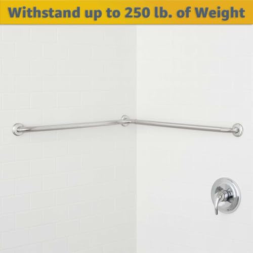 54" x 42" Corner Grab Bar with Satin Peened Grip - Wall Mounted Stainless Steel Restroom Support Rail, L-Shaped Safety Bar, 250 lb. Capacity for Commercial Bathrooms - size: 54" x 36"