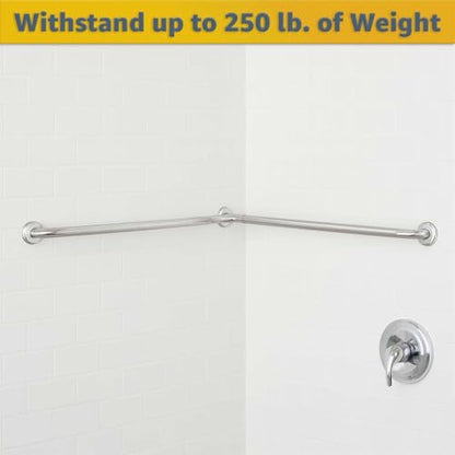 54" x 42" Corner Grab Bar with Satin Peened Grip - Wall Mounted Stainless Steel Restroom Support Rail, L-Shaped Safety Bar, 250 lb. Capacity for Commercial Bathrooms - size: 54" x 36"