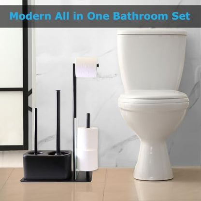 Blue Donuts Modern Bath Set for Bathroom Organization, All in One Toilet Brush, Toilet Plunger, Toilet Paper Holder Stand and Toilet Tissue Paper Storage All in One Combo. - color: Black