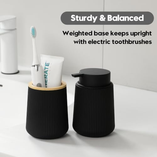 YAUKPH Bamboo Striped Toothbrush Holder | for Electric Toothbrushes Bathroom Organizer Cup for Toothpaste Kids & Adults Black - color: Black Bamboo