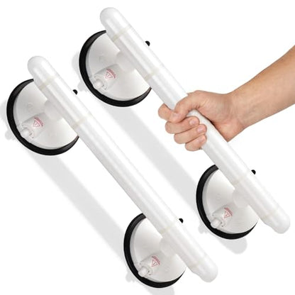 Foxrino 14.4" Suction Grab Bars for Shower, Visual Red Lock, 350LBS No-Drill Bathroom Safety Handle for Seniors, Elderly & Pregnancy, 2 Pack - size: 14.4"
