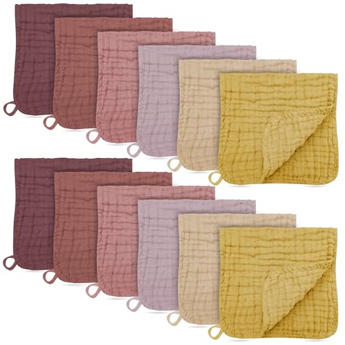 12 Pack Muslin Burp Cloths - Large 20" x 10", Ultra Absorbent 100% Cotton for Baby Drool and Messes - Soft, Gentle Baby Burp Rag for Boys & Girls -Brown, Honey, Bean Paste Series - color: Brown, Honey, Bean Paste Series, size: 20x10 Inch (Pack of 12)