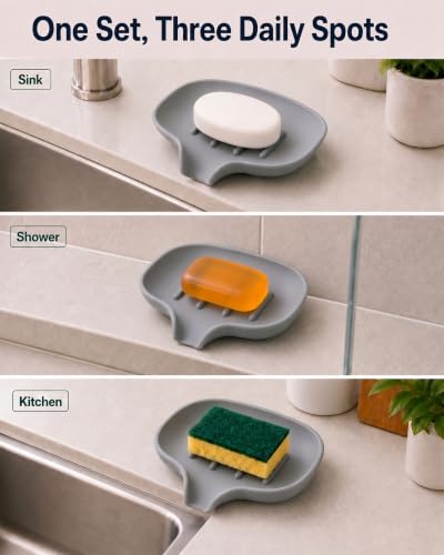 3 Pack Soap Bar Holder, AIMAIAIMAI Self Draining Soap Dish, Quick Drainage, Soap Dishes for Bathroom, Shower, Silicone Soap Tray for Kitchen, BPA-Free, Dishwasher Safe (Gray) - color: Grey