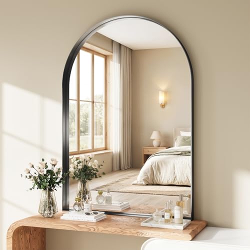 Arch Mirror for Bathroom Sink, 36"x40" Black Frame Mirror for Wall Mounted, Arch Bathroom Mirror with HD Tempered Glass, Bedroom, Living Room, Entry Way, Vanity, Restroom - color: Black-square Corner, size: 40"L x 36"W