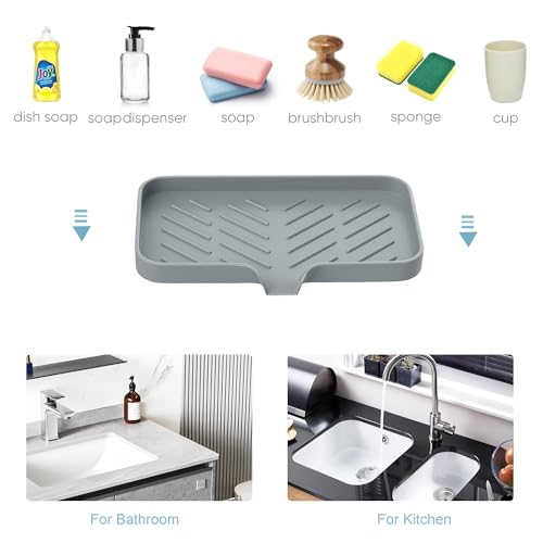 Kitchen Sink Tray,3 Pcs Silicone Sponge Holder for Kitchen Sink Organizer, Kitchen Soap Tray Self Draining Soap Dish for Bathroom - color: Gray-3 Pcs