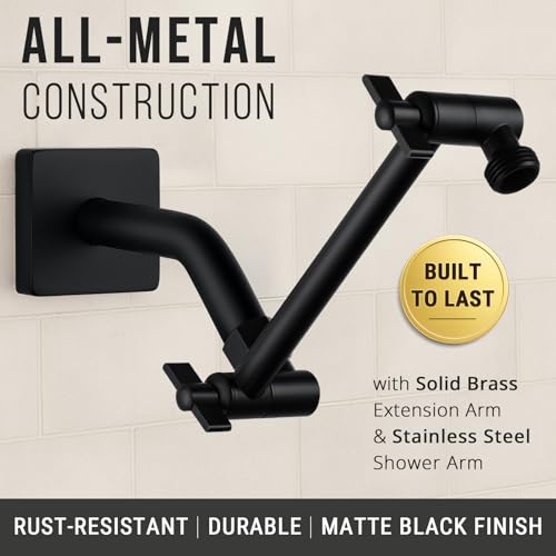 G-Promise 6 Inch Shower Extender with 6 Inch Arm and Flange(Matte Black) | Solid Brass Construction, Height and Angle Adjustable, Standard Connection Thread, All Installation Tools Included - color: Matte Black, style: 6 Inch