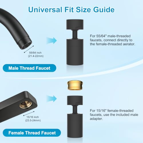 Hibbent 4-Mode Faucet Aerator, Faucet Sprayer Attachment, Matte Black | NSF/ANSI/CAN 372 Certified, 360° Swivel Kitchen & Bathroom Sink Aerator, Faucet Replacement Part, 55/64 Inch Female Thread - color: Matte Black, style: Four Modes