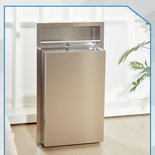 Maxdot 12 Gallon Recessed Waste Receptacle Stainless Steel Commercial Trash Can with Lock Wall Mounted Trash Can for High Traffic Areas Commercial Restrooms