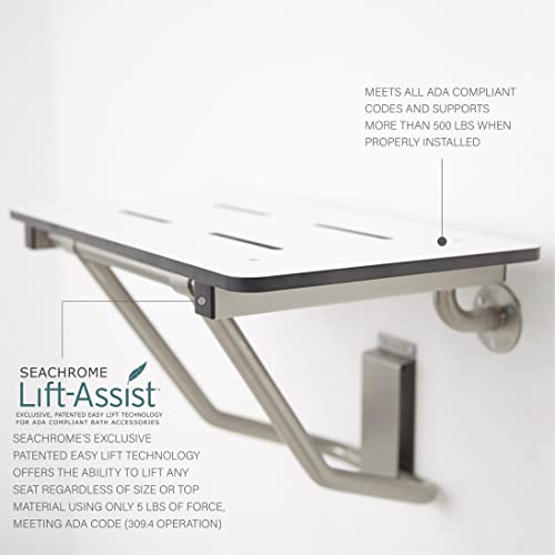 Seachrome 28 x 15 White Folding Shower Bench Seat, ADA Bathroom Safety, Wall-Mount, Transfer Bench - color: White, size: 28 inch