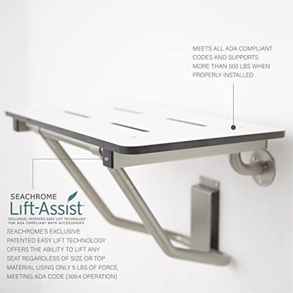 Seachrome 28 x 15 White Folding Shower Bench Seat, ADA Bathroom Safety, Wall-Mount, Transfer Bench - color: White, size: 28 inch