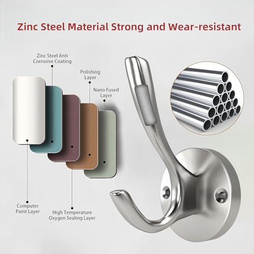 Coat Hooks for Hanging Coat Hooks for Wall Mounted Brass Wall Hooks Heavy Duty Brushed Robe Closet Hooks for Hanging Coats Entryway Metal Towel Hooks for Bathrooms (1, Silver)