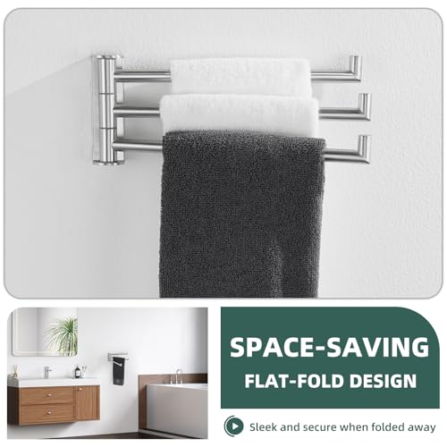 Aomasi Brushed Nickel Multi 3-Arm Swivel Towel Bar, 304 Stainless Steel | Rustproof Towel Bar for Bathroom Kitchen, 180° Independently Rotating Rod, Easy Towel Storage, Space-saving Wall Mounted - color: Brushed Nickel