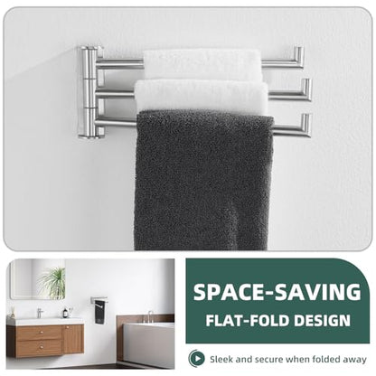 Aomasi Brushed Nickel Multi 3-Arm Swivel Towel Bar, 304 Stainless Steel | Rustproof Towel Bar for Bathroom Kitchen, 180° Independently Rotating Rod, Easy Towel Storage, Space-saving Wall Mounted - color: Brushed Nickel