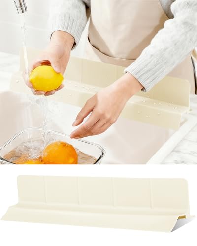 Kitchen Sink Splash Guard 23" 18" 30" Self-Draining Silicone Water Guard with High Splash Wall & Strong Suction Cups for Faucet, Countertop & Sink Edge, Keeps Sinks Dry, Dishwasher Safe,Cream - color: Cream, size: 23" x 3.5"