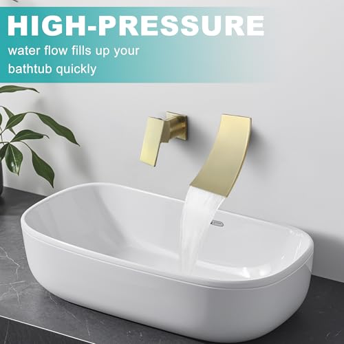 SKOWLL Single Handle Wall Mount Bathroom Sink Faucet, Brushed Gold Waterfall Modern Tub Faucet Set, Waterfall Spout - color: Brushed Gold