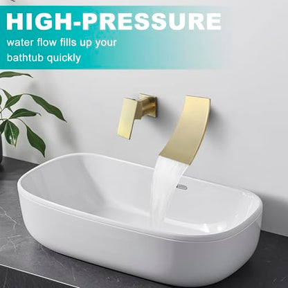 SKOWLL Single Handle Wall Mount Bathroom Sink Faucet, Brushed Gold Waterfall Modern Tub Faucet Set, Waterfall Spout - color: Brushed Gold