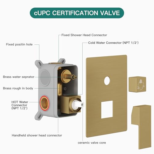Hoimpro 12 Inch Rainfall Shower Faucet with 4 Full Body Shower Jet Fixtures Combo, Wall Mounted Shower System Set with Rain Mixer Shower Head and 2 in 1 Spray Handheld Showerhead, Brushed Gold - color: Brushed Gold
