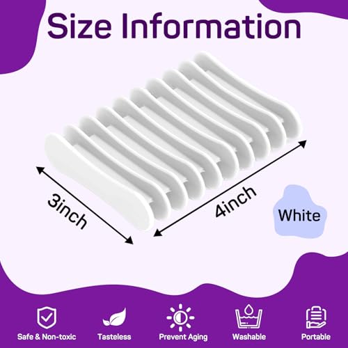 2 Pcs Self Draining Silicone Soap Holder - Waterfall Design Soap Dishes for Bathroom, Keeps Soap Bars Dry & Clean,White - color: White