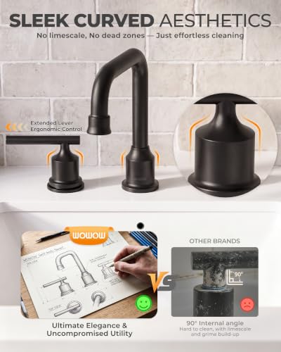WOWOW Black Bathroom Faucet 3 Hole, Widespread Vanity Sink Faucets 8 Inch | Copper Inlet Matte Black Faucet for Bathroom Sink with Swivel Spout, Two Handles Lavatory Tap with Drain and cUPC Supply Line - color: Black, style: Upgrade-8 Inch