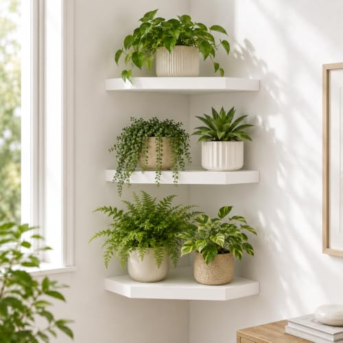 Floating Corner Wall Shelf, White MDF Display Shelf with Cable Management - color: White