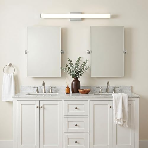 URSOLA 48" Modern LED Bathroom Light Fixtures, Chrome 3CCT Dimmable Bathroom Vanity Light Over Mirror, Bathroom Vanity Bath Bar Lights with Double Layer Acrylic Shade - color: Chrome, size: 48inch