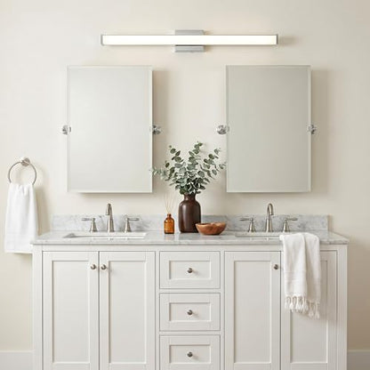 URSOLA 48" Modern LED Bathroom Light Fixtures, Chrome 3CCT Dimmable Bathroom Vanity Light Over Mirror, Bathroom Vanity Bath Bar Lights with Double Layer Acrylic Shade - color: Chrome, size: 48inch