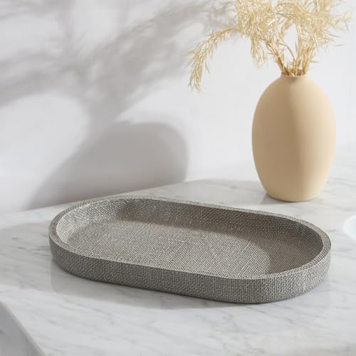 Tahari Home Bathroom Organizer Set - 4-Piece, Resin | Countertop Accessories | Toothbrush Holder, Tumbler, Vanity Tray & Lotion Pump | Modern Textured Design | Durable & Easy Clean | Astor Light Gray - color: Light Grey